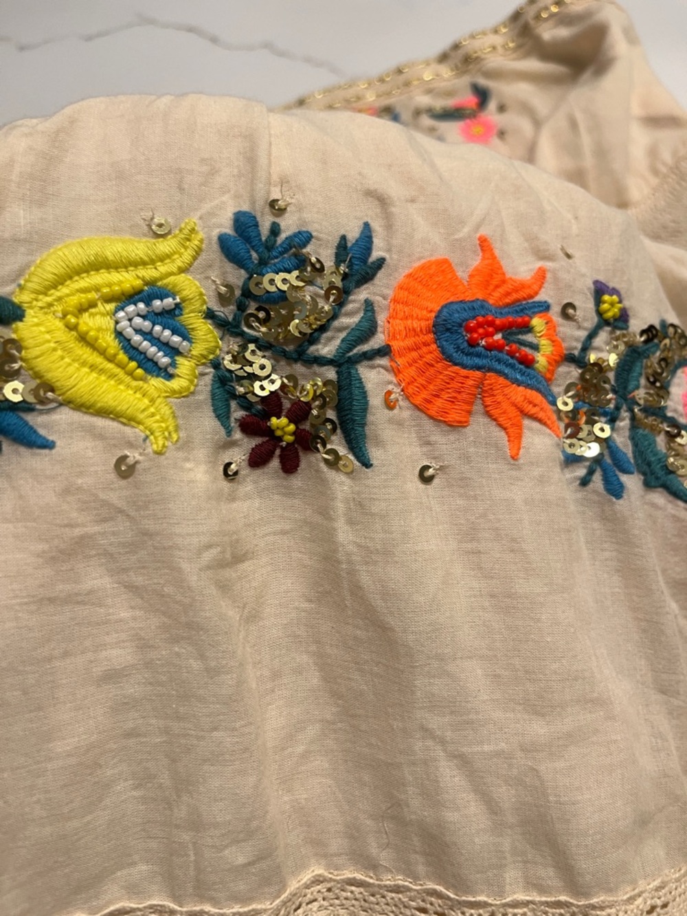 Boston Proper NEW Embroidered Beaded Floral Folk Art Strapless Maxi Dress Small - Picture 6 of 10